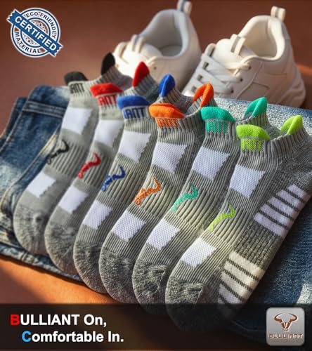 BULLIANT Men Cushioned Compression Nylon Ankle Running Socks No Show 6Pack - color: 6pairs-gray Heather 8627, size: 5-7