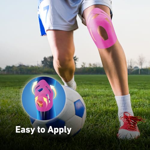 KTQUICK Precut Kinesiology Tape for Knees,12 PCS,20% Stronger Adhesive Pink - color: Pink, size: 12PCS