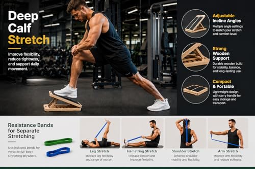 Slant Board for Exercise, 5-Position Adjustable Wooden