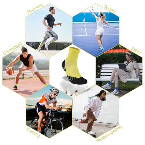 NIcool Cycling Socks For Men, 1/3 Pairs Bright Seamless Compression Running Crew Socks Youth Cushioned Tennis Quarter Socks - color: 3 Pairs Yellow