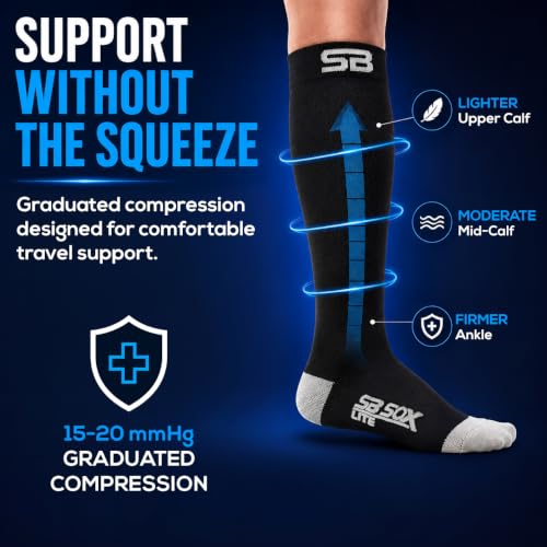 SB SOX Lite Compression Socks for Flying (15–20 mmHg) - color: Black/Gray, size: L/XL