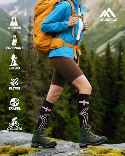 6 Pairs Compression Socks for Women & Men 15-20mmHg Knee High Socks - color: 09 - Black/Navy Blue/Pink/Gray/White/Beige, size: Large-X-Large