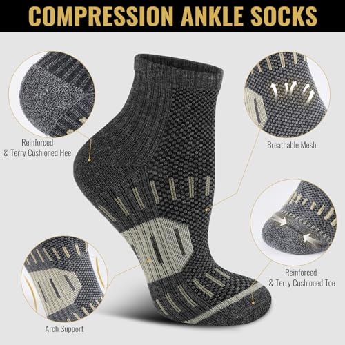 6 Pairs Copper Ankle Compression Socks for Men and Women - color: Dark Grey*6, size: Small-Medium