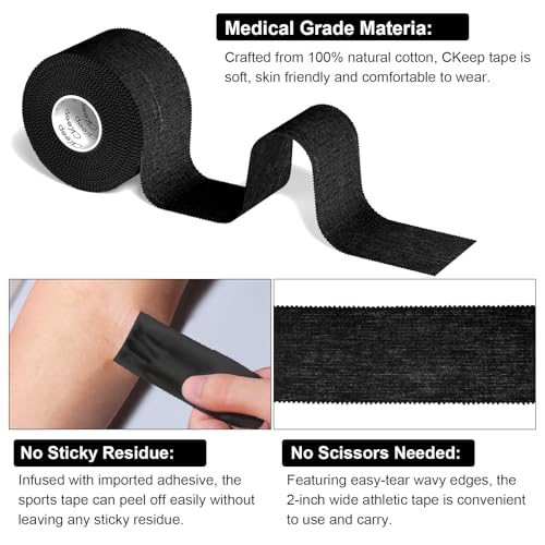 CKeep Athletic Tape, Original Cotton Waterproof Sports Tape 4 Packs, Black - size: 4 Rolls