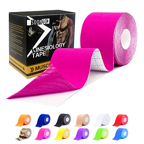 SOON GO Kinesiology Tape, 2 ih x 16.4 ft Uncut Athletic Tape, Waterproof Breathable Latex-Free, Muscle Recovery & Joint Support, Pink (1/2/5 Rolls) - color: Pink, size: 1 Count (Pack of 1)