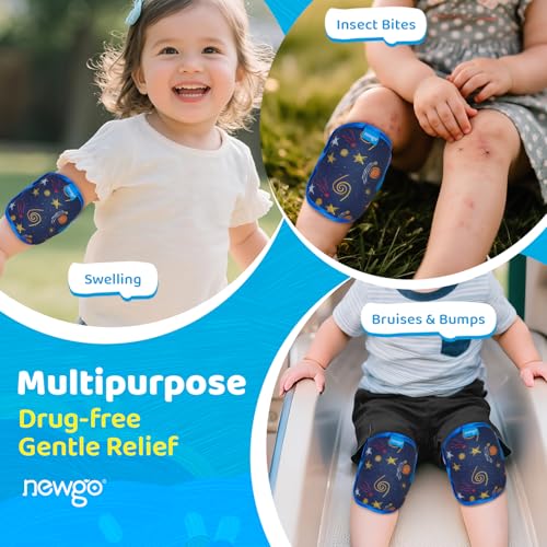 NEWGO Ice Pack for Kids Injuries Pain Relief, 2 Pack Soft Children Knee Gel Cold Pack Wrap, Reusable Child Large Ice Packs with Strap for Sports Injuries, Ankle Sprain, Elbow Knee Pain Relief
