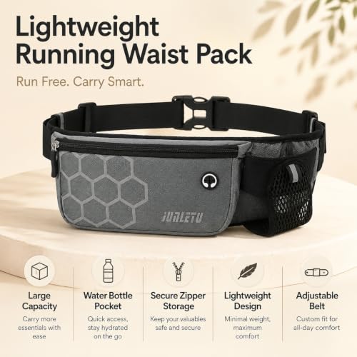 Running Waist Bag with Water Bottle Holder, Sports Belt Bag for Phone, Keys and Hiking Fitness Outdoor Travel (Grey) - color: Grey