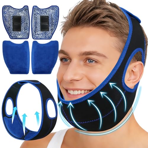Wisdom Teeth Ice Pack Head Wrap Jaw Face Ice Pack with 4 Gel Packs - color: Black&blue #2