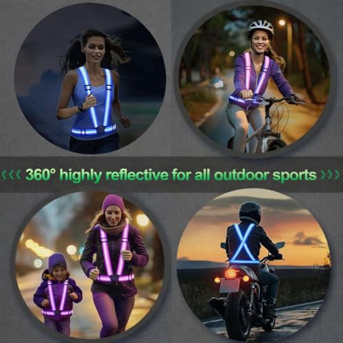 2 Packs Reflective Vest Running Gear, High Visibility Reflective Running Gear Adjustable Elastic Safety Vest for Night Jogging, Biking, Walking or Dog Walking, Running Vest for Men Women Children - color: Blue &purple