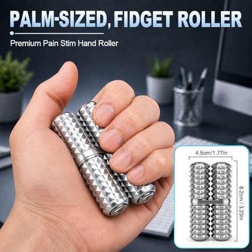 Handheld Fidget Toy, Metal Hand Roller Thumb-Press Massage Style Pain for Adult Relieve Stress Anxiety Tension, Office Travel Classroom, Novelty Gifts for Friends - Sliver