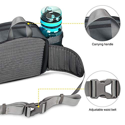 WATERFLY Fanny Pack Waist Bag: Fannie Pack 2 Water Bottle Holders Lumbar Belt Hiking Walking Running Jogging Camping Large Woman Man (Bottle Not Included) - color: Gray