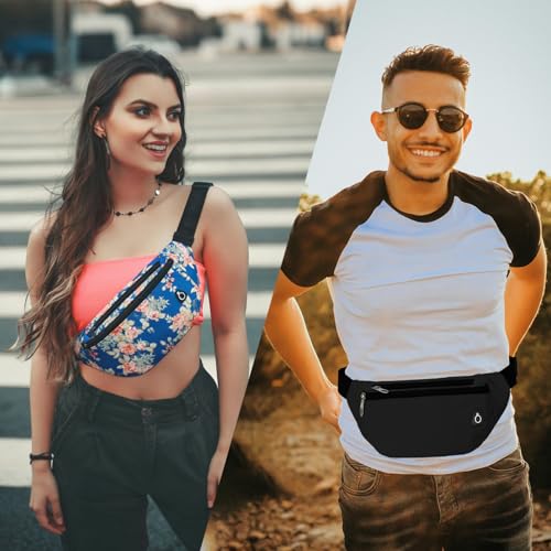 Fanny Pack for Women Men,Crossbody Water Resistant Sports Waist Bag Pack - color: 1pack-blueflower
