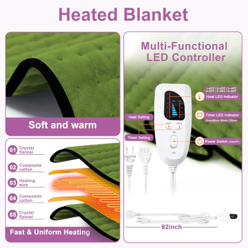 Heating Pad,Electric Heating Pad,Heating Pad for Back (GreenBlack, 24"x20") - color: Greenblack, size: 24x20 Inch
