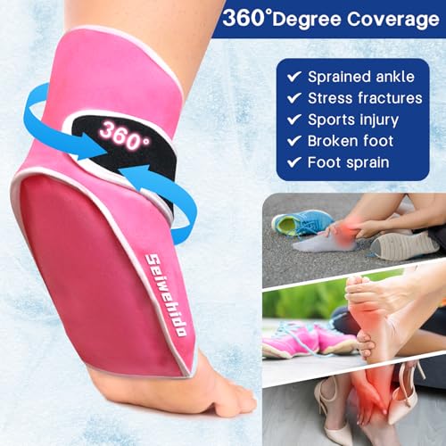 Ankle Ice Pack Wrap, Gel Hot Cold Compress for Heel Swelling Pain Relief - color: Pink-1 Pack, size: Standard