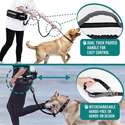 PetAmi Hands Free Dog Leash with Waist Running Belt Bag, Double (Black) - color: Black, size: 2 Leashes