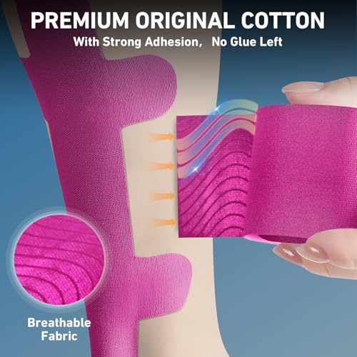 KTQUICK Precut Kinesiology Tape for Achilles Tendon,12PCS,20% Stronger,Pink - color: Pink
