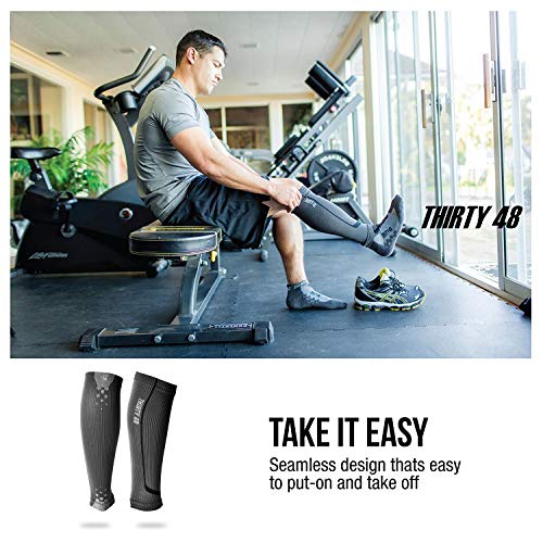 Thirty48 Graduated Calf Compression Sleeves 15-20 OR 20-30 mmHg | Maximize Fast Recovery by Increasing Oxygen to Muscles - color: [2 Pairs] Black & Green, size: Small