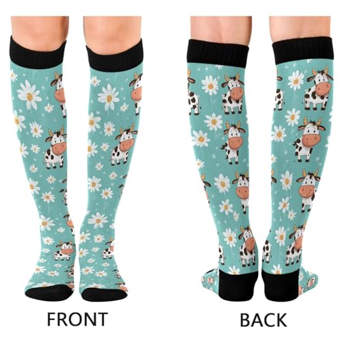 Wusikd Heartbeat Symbol Compression Socks for Women and Men Circulation Black Long Socks for Athletic Running 1 - color: Cow