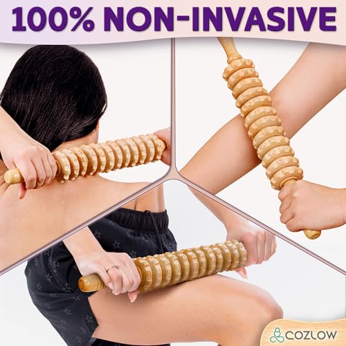 Wooden Massage Roller Stick, 12 Rollers, Curved Wood Therapy Massage Tool