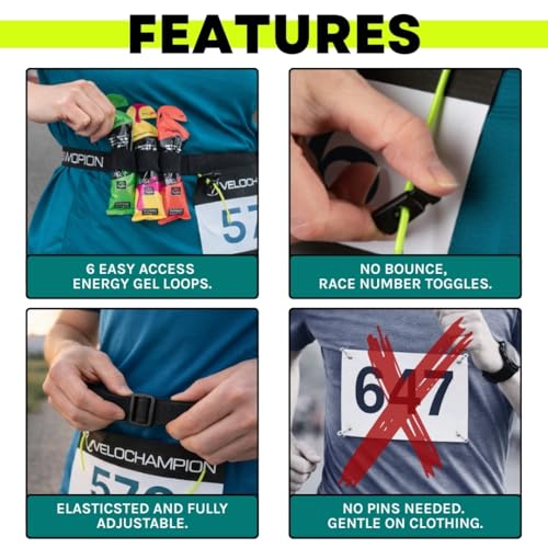 VeloChampion Triathlon Race Number Running Gel Belt, 2 Toggles, 1 Pack - style: 2 Toggle Belt