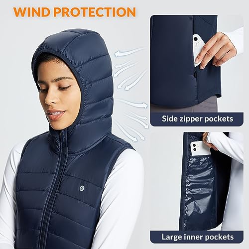baleaf Women's Winter Running Vest Fleece Hooded Jacket Warm Slim fit - color: Navy Blue, size: XX-Large