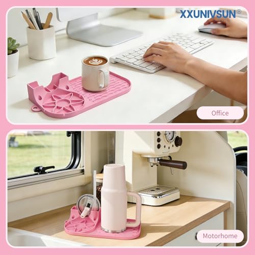 Bottle Drying Rack for Stanley, Water Bottle Drain Pad for Owala Thermos Cups, Space Saving Drainer Stand Mat, Silicone Kitchen Counter Racks, Small Tumbler Drainer (Peony Pink) - color: Pink