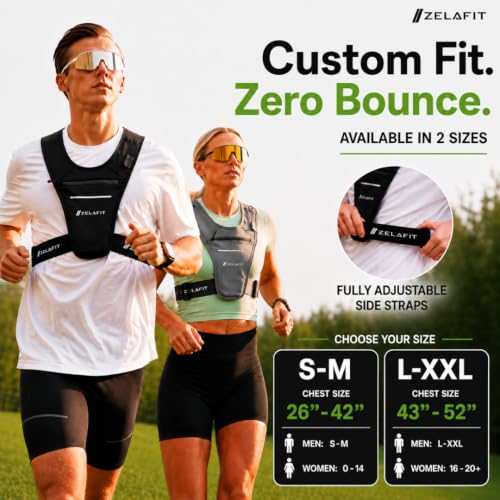 ZelaFit™ Running Phone Holder Vest for Women & Men – Lightweight Running Gear and Everyday Running Essentials – Chest Rig Phone Holder for Running (Black) - size: Large - XX-Large