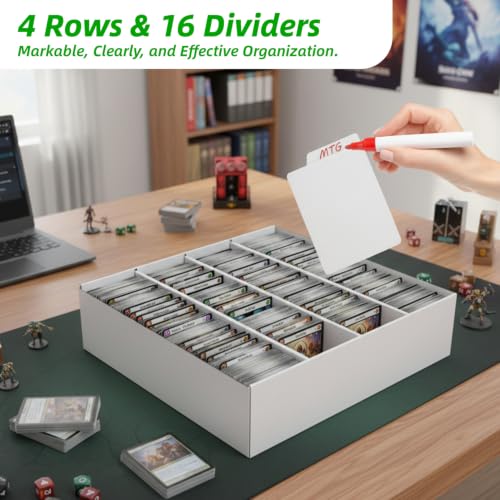 Calenzana 3200-Count Trading Cardboard Card Storage Boxes 1 Pack, 4 Row White Card Box with 16 Dividers, MTG, TCG Card Organizer - size: 4 Row-1 Pack