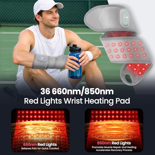 WoloyHeatie Wrist Heating Pad Brace Wrap Red Light Massage Carpal Tunnel - color: Light Grey