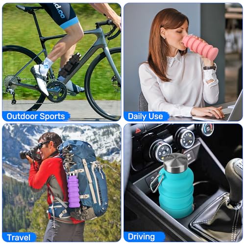 Collapsible Water Bottles, 16oz Foldable Silicone Travel Water Bottle with Carabiner, Wide Mouth, Leak-Proof, BPA-Free for Hiking, Camping, Travel - Yellow - color: Yellow, size: 16 Ounces