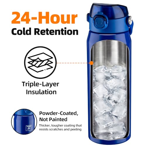 Fanhaw 24oz Stainless Steel Water Bottle with 2-in-1 Lid, Klein Blue - color: Klein Blue