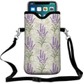 Universal Neoprene Cell Phone Pouch 7.1 X 4 In Mobile Protection Case Bag With Crossbody Strap/Neck Lanyard Purple Lavender Flower Lilac Floral - color: Purple Lavender Flower Lilac Floral