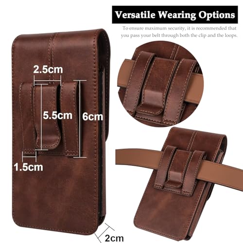 Cell Phone Pouch Leather Belt Holster Case Compatible with Samsung Galaxy S25/S24/S23/S22/S21/S20 Ultra, Cell Phone Belt Holder with Clip & Card Slots for Men Women Pouch Phone Sleeve Waist Bag, Brown - color: XXL(18*9.5*2 CM), size: Brown