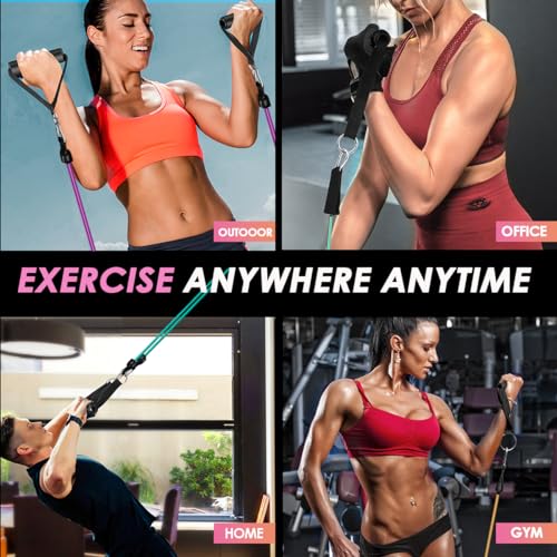 WHATAFIT Resistance Bands with Handles, 150 lb Exercise Bands Set - color: Morandi-01