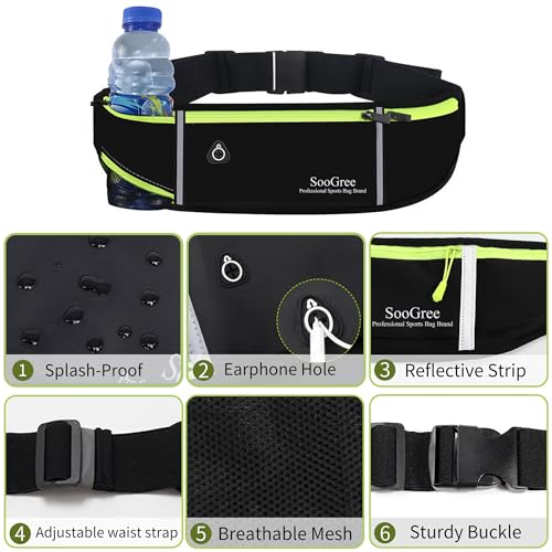 SooGree Fanny Packs, Running Belt Pack, Waist Pack Bag for Men and Women, Lightweight Runners Water Bottle Belt Bag, Phone Holder Money Belt for Traveling Hiking Cycling Walking - color: Green, size: 1186