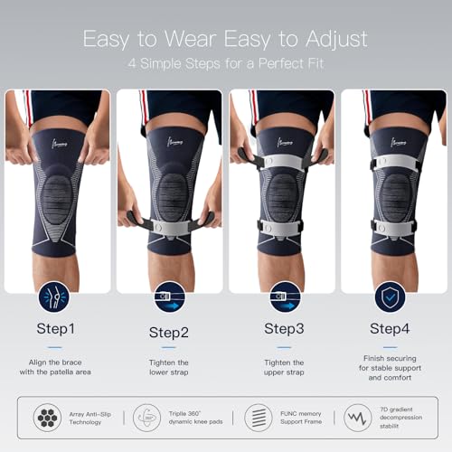 Knee Brace for Men & Women, Compression Knee Support with Side Stabilizers, Patella Gel Pad & Adjustable Straps, Professional Knee Sleeve for ACL, MCL, PCL, Meniscus, Sports, Workout, Size L - size: Large
