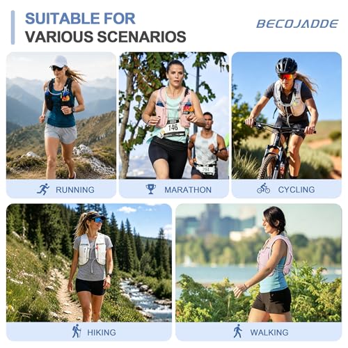 BECOJADDE 5L Running Vest for Women, Hydration Backpack Lightweight & Breathable for Trail Running, Marathon, Hiking, Cycling - color: White