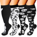 3/4 Pairs Wide Calf Compression Socks for Women Men 20-30 mmHg Knee High - color: 4 Pairs Skull, size: 3X-Large
