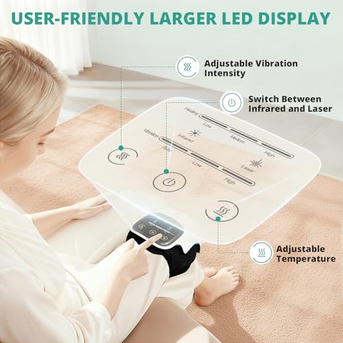 Medcursor Knee Massager, Cordless Heated Knee Massager with 3 Heating Levels, 3 Vibration Modes, LED Screen & Adjustable Straps, Massage with Heat for Relief