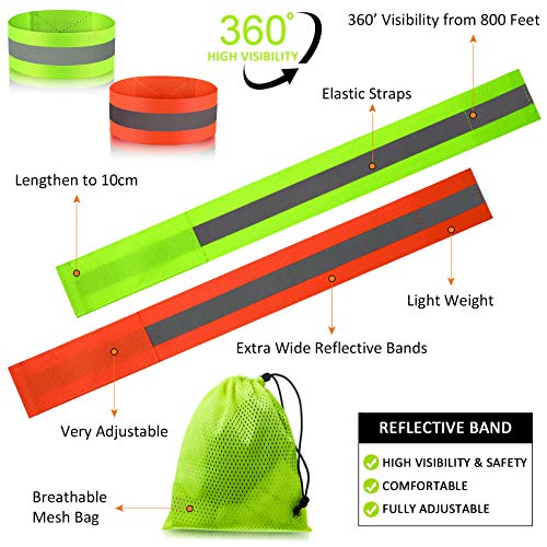 8 Pieces Reflective Bands Reflective Running Gear Night High Visibility Reflector Bands Shine Straps Tape Bracelets for Walking at Night Women Men Running Cycling Arm Wrist Ankle Leg - color: Green, Orange