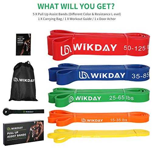 WIKDAY Pull Up Assistance Bands with Door Anchor Set & Loop Elastic Bands Total 11PCS Bands for Exercise, Thick Heavy Resistance Band for Body Stretching, Crossfit Training Home Gym Men & Women