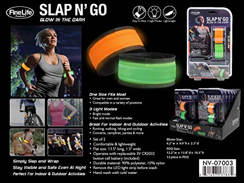 2 Pack Reflective Gear Flashing LED Slap Sports Wristbands, Safety Lights Arm Bands - Magic Band Running Lights for Runners - for Night Walking, Cycling and Running (Green/Orange)