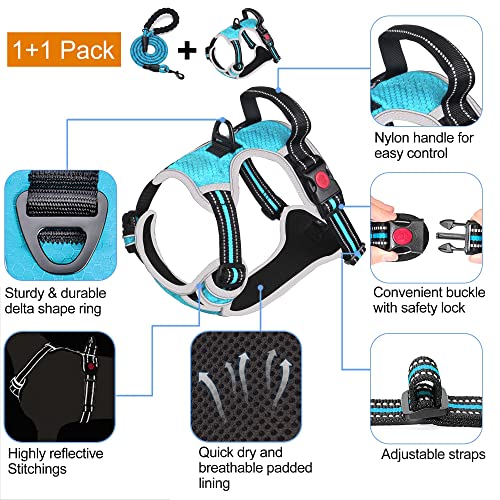 tobeDRI No Pull Dog Harness Adjustable Reflective Oxford Easy Control Medium Large Dog Harness with A Free Heavy Duty 5ft Dog Leash, Blue/Grey, L - color: Blue/Grey, size: Large