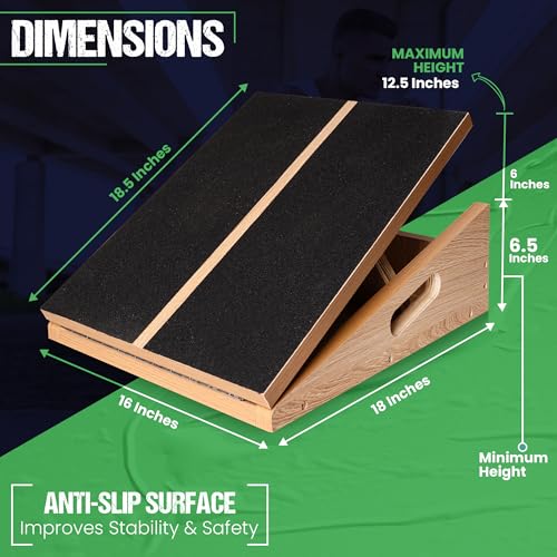 Professional Large Wooden Slant Board for Calf Stretching, Adjustable Incline Calf Stretcher for Injury Prevention, Ankle Stretch Board with 15°, 20°, 25°, 30° & 35°Stretch Movement