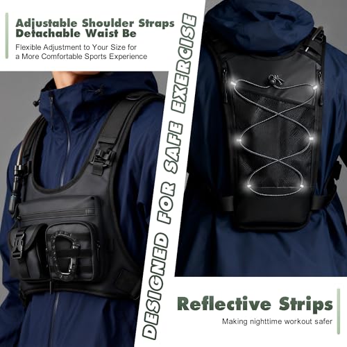 Hydration Running Vest Backpack with 2L Water Bladder - Lightweight & Reflective Chest Pack with Gear Holder, Includes Free Carabiner for Hiking, Running, Cycling, Marathon (Men & Women)