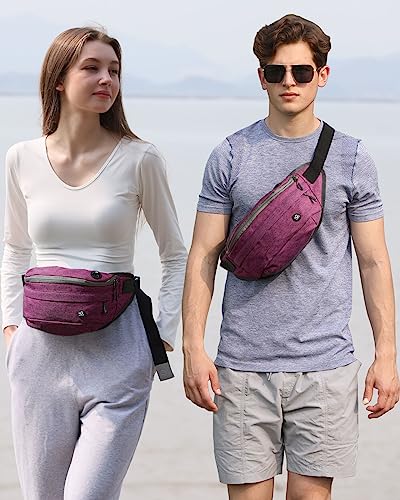 WATERFLY Fanny Pack Waist Bag: Large Crossbody Fannie Bum Belt Bag Hip Phanny Pack for Men Women Outdoor Sport Hiking Traveling Walking - color: Purple