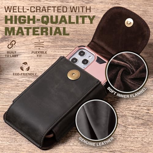 Leather Cell Phone Holster for Belt, Phone Pouch Belt Holder fits for iPhone 17 Pro Max 16 Pro Max 15 Pro Max 14 Pro Max 13 Pro Max Samsung Galaxy S25 Edge S24 Ultra Case with Belt Clip (Grey) - color: Grey