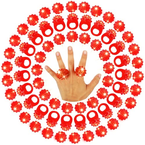 50 Pcs Light Up Rings Flashing LED Rubber Finger Rings for Carnival, July 4th, Halloween, Christmas, Concert, Goodie Bag Fillers, Raves - color: Red