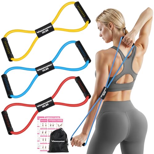 Resistance Bands with Handles, Figure 8 Fitness Bands, Exercise Bands Set - color: Yellow, Blue, Red, size: 3pcs