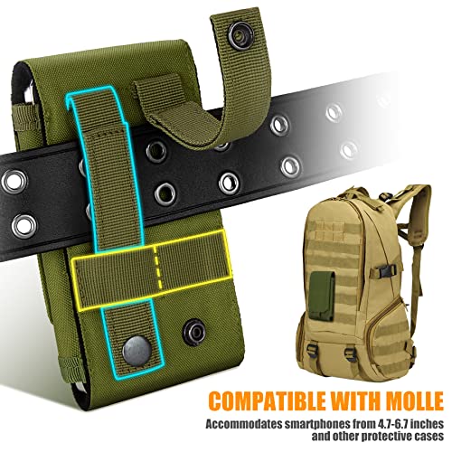 Tactical Molle Phone Holster Pouch, Universal Belt Waist Bag for iPhone 18 Pro Max/17 Pro/17/16 Pro Max/15 Pro Max/14 Pro Max/13, Samsung S26 Ultra/S25/S24, Size L - color: Green(1 Pack)